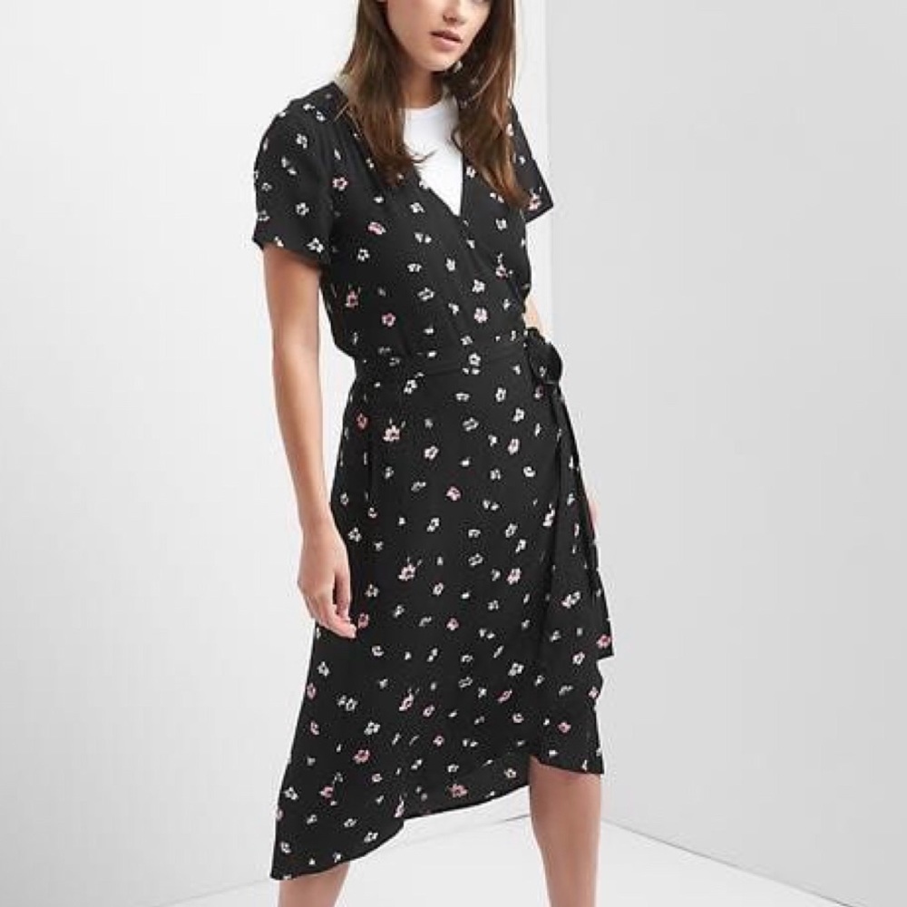 Black Floral Wrap Dress